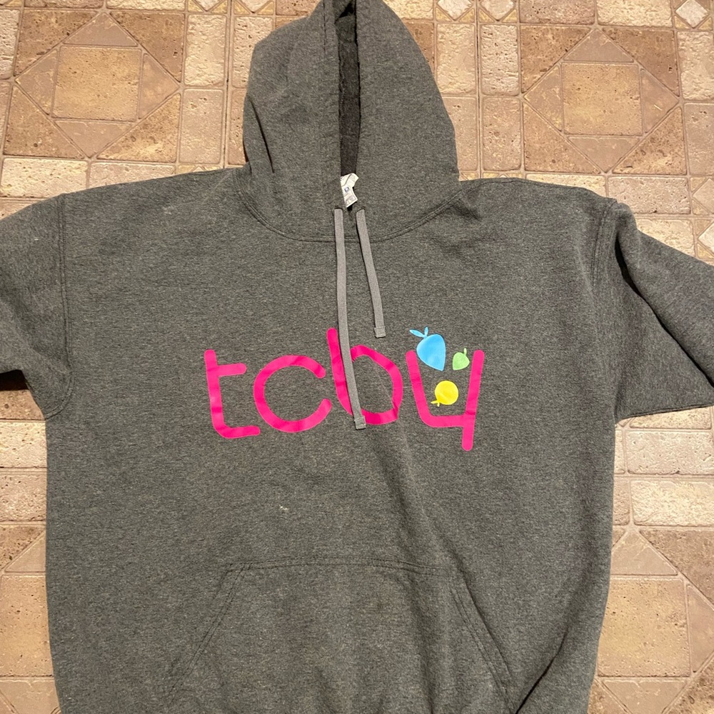 Gray Hoodie with Pink TCBY Logo